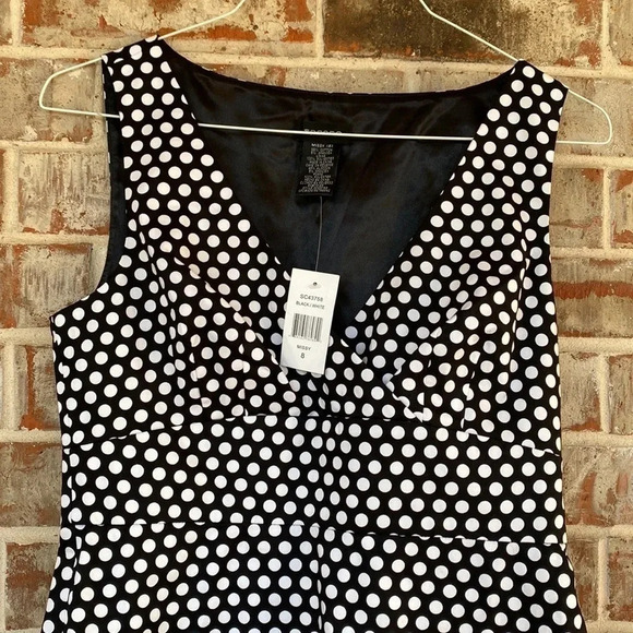 Spense Black White Polka Dot Wrap Bodice Sleeveless Dress - Picture 2 of 7
